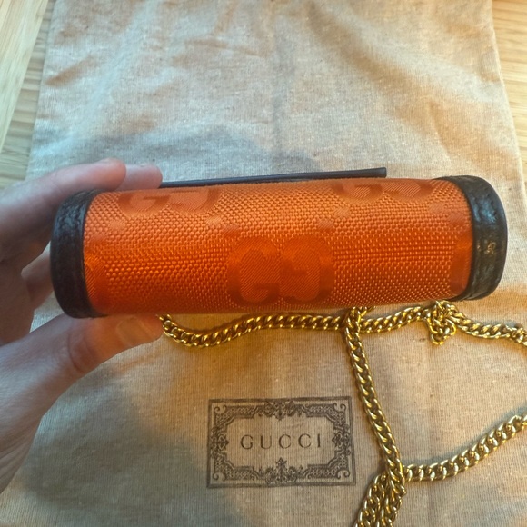 Gucci Orange and Black Mini Bag with Gold Chain - Picture 7 of 9